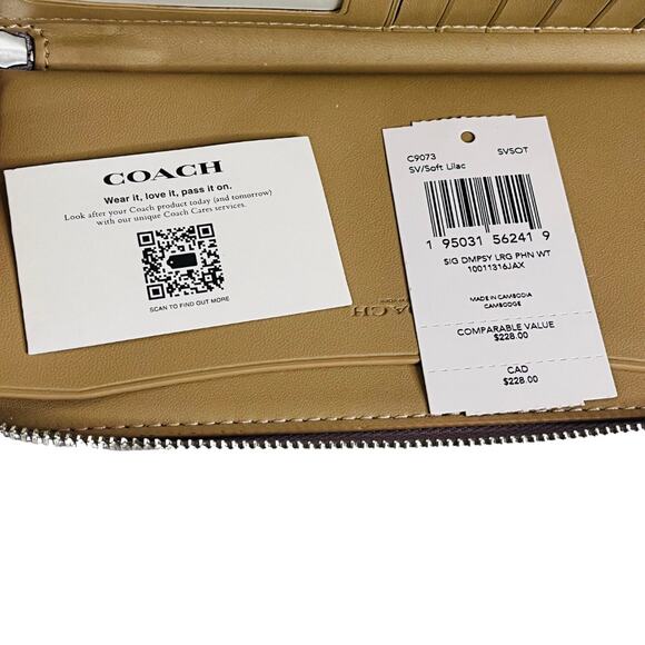 NWT Coach Signature Dempsey Soft Lilac Phone Wallet with Wristlet Strap - Picture 10 of 11